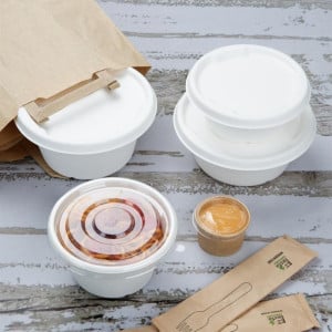 Composteerbare deksels van bagasse Fiesta voor kommen van 750/900 ml - Set van 50 - Gastronoble