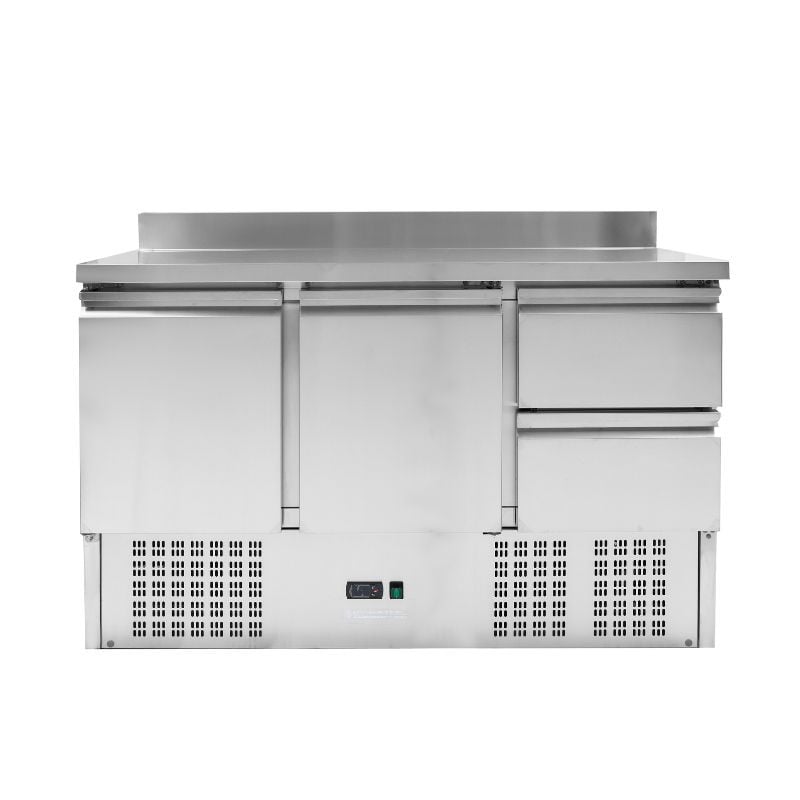 Positive Refrigerated Table with Backsplash - 2 Doors and 2 Drawers GN 1/2 - Dynasteel Positive Refrigerated Table with Backsplash - 2 Doors and 2 Drawers GN 1/2 - Dynasteel
