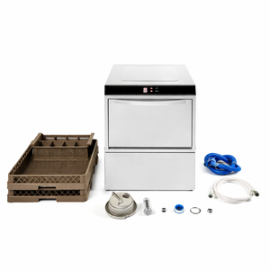 Lave-Vaisselle Professionnel avec Doseur de Liquide de Rinçage et Détergent et Pompe de Vidange - 50 x 50 cm - Dynasteel