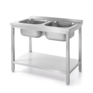 Plonge 2 Bacs Kitchen Line met Plank - D 600 x B 1000 mm - HENDI