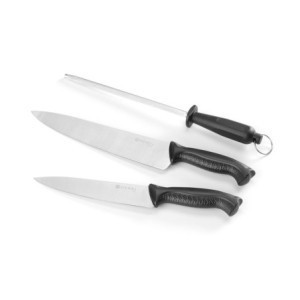 Set 3 Stück - Messer und Wetzstahl - HENDI