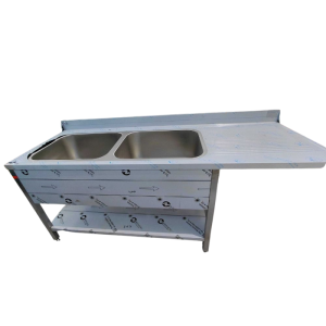 Spoelbak 2 Compartimenten met Vaatwasser Doorgang en Afdruiprek Rechts - 2000 x 700 mm