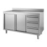 Tafel Kast in Roestvrij Staal met Achterwand 3 Laden Rechts en Schuifdeuren - L 1200 x D 700mm - Gastro M