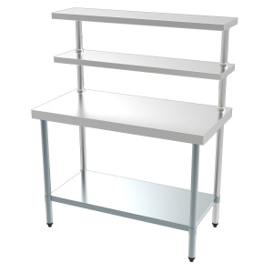 RVS Tafel met Onderste Plank en 2 Bovenste Planken – 1800 x 600 mm - CombiSteel