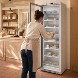 Gefrierschrank 400 L mit Glastür Umluftkühlung -18/-22°C