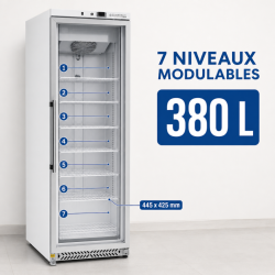 Gefrierschrank 400 L mit Glastür Umluftkühlung -18/-22°C