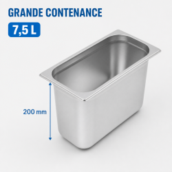 Bac Gastro GN 1/3 Inox 200 mm - 7,5 L | Dynasteel