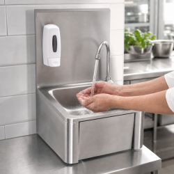 RVS Handenwasser met Kniebediening met Achterwand en Zeep