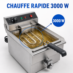 Friteuse Professionnelle 13 L 3000 W avec Vidange - Inox