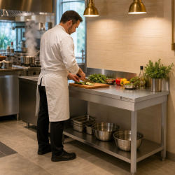 Tafel Inox 1600x600 mm Achterwand en Lage Plank