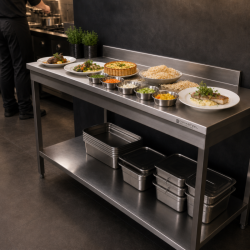 Edelstahltisch 1600x600 mm Rückwand und Unterregal