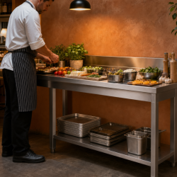 Table Inox 1400x700 mm Dosseret et Étagère Basse