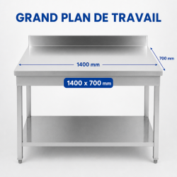 Table Inox 1400x700 mm Dosseret et Étagère Basse