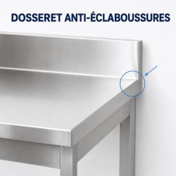 Table Inox 1400x700 mm Dosseret et Étagère Basse