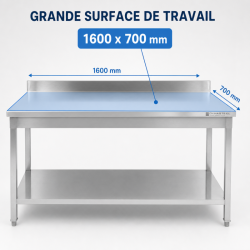 RVS Tafel 1600x700 mm Achterwand en Onderste Plank