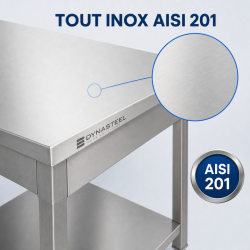 Tafel Inox 1600 x 600 mm met Onderste Plank — AISI 201