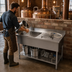 Plonge Inox 1 Bak 1200x600 mm, Afdruiprek Rechts, Achterwand