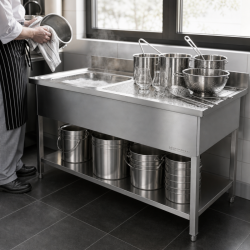 Stainless Steel Sink 1 Bowl 1200x600 mm, Right Drainer, Backsplash