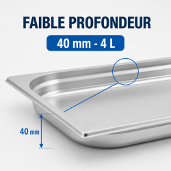 Bac Gastro GN 1/1 Inox 40 mm - 4 L - Küche Pro