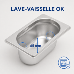 Bac Gastro GN 1/9 Inox - Diepte 65 mm - 0,6 L