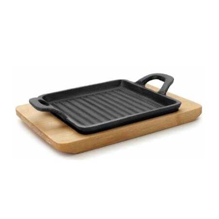 Mini Plancha Grill Rainurée avec Base Bois - 19,5 x 14 cm Lacor