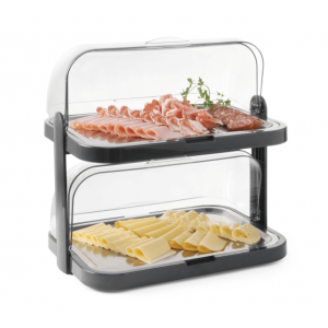 Vitrine Buffet met Schuifdeksel UNIQ - 2 Plateaus - Zwart - HENDI