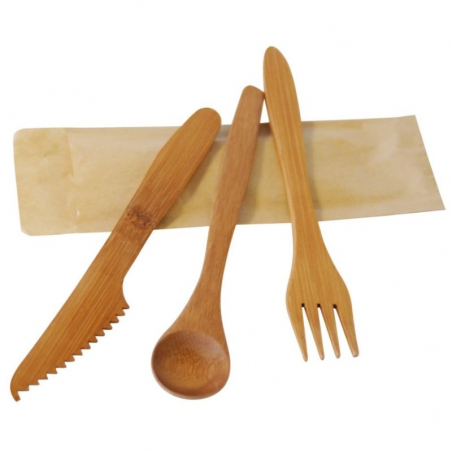 Bambusbesteck Luxus - 3-teiliges Set: Messer, Gabel, Löffel - Packung mit 50 umweltfreundlich.