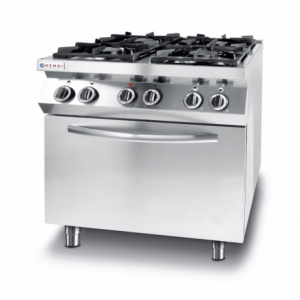 Fornuis Kitchen Line - 4 branders met elektrische convectieoven GN 1/1 - Merk HENDI - Fourniresto