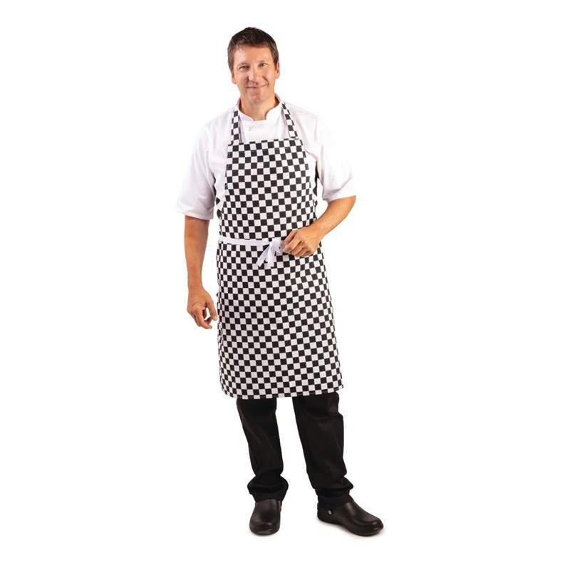 Latzschürze mit schwarz-weißem Karomuster 970 x 710 mm - Whites Chefs Clothing - Fourniresto