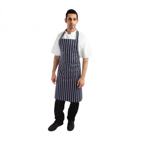 Schürze Latz Ohne Tasche Gestreift Marineblau Und Weiß 965 X 710 Mm - Whites Chefs Clothing - Fourniresto