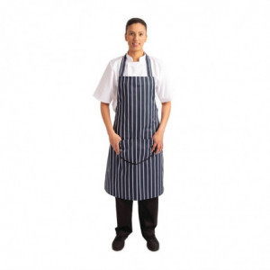 Schürze mit Latz und Tasche, gestreift in Marineblau und Weiß, 965 x 710 mm - Whites Chefs Clothing - Fourniresto