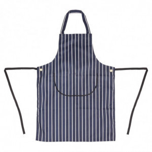 Schürze mit Latz und Tasche, gestreift in Marineblau und Weiß, 965 x 710 mm - Whites Chefs Clothing - Fourniresto