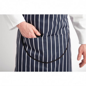Schürze mit Latz und Tasche, gestreift in Marineblau und Weiß, 965 x 710 mm - Whites Chefs Clothing - Fourniresto