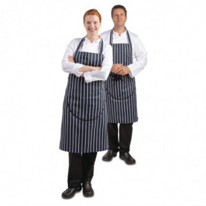 Schort Bavette Extra Lang Zonder Zak Gestreept Marineblauw En Wit - Whites Chefs Clothing - Fourniresto