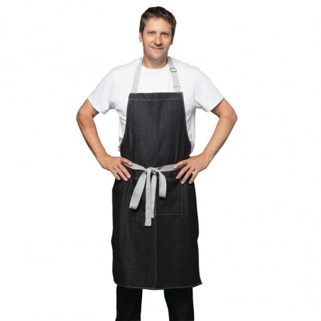 Black Denim Southside Bib Apron in Polycotton 700 x 1000 mm - Whites Chefs Clothing - Fourniresto