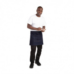 Kellnerschürze aus blauem Denim mit ockerfarbenem Baumwollgürtel 700 x 430 mm - Whites Chefs Clothing - Fourniresto