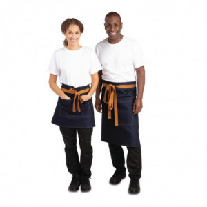 Schort van Blauwe Denim met Okergele Katoenen Riem 700 x 430 mm - Whites Chefs Clothing - Fourniresto