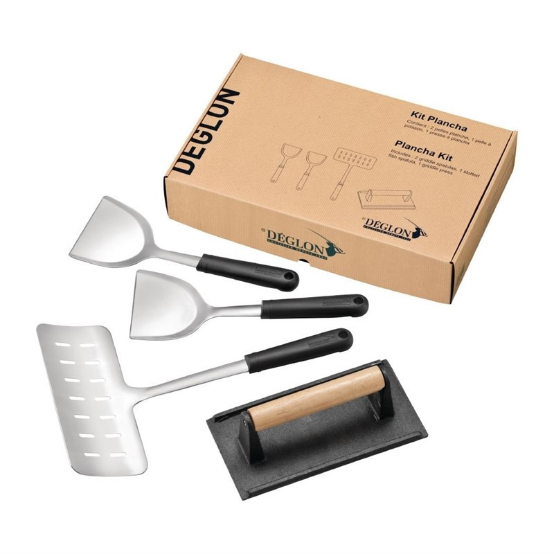 Kit Plancha en Inox et Fonte 4 Ustensiles - DEGLON - Fourniresto