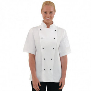Unisex Chicago Short Sleeve White Chef Jacket Size L - Whites Chefs Clothing - Fourniresto