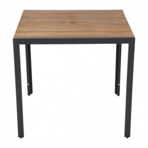 Square Table in Steel and Acacia 80 cm - Bolero - Fourniresto