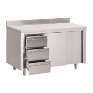 Table Armoire en Inox Avec Dosseret 3 Tiroirs À Gauche Et Portes Coulissantes - L 2000 x P 700mm - Gastro M