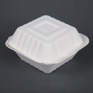 Scharnierende bagasse bakjes composteerbaar - 500 ml - Set van 250 - Fiesta Green