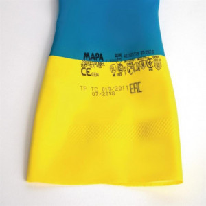 Wasserdichte leichte chemische Schutzhandschuhe in Blau und Gelb Mapa 405 - Größe XL - Mapa