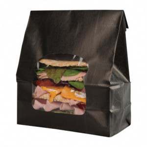 Zwarte papieren sandwichzakjes met raam - Pak van 250 - Colpac