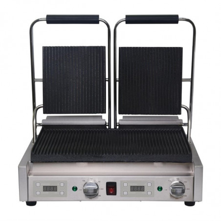 Grill met dubbele geribbelde contactplaat - 230V