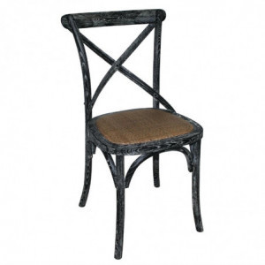 Stühle aus patiniertem Holz mit gekreuzter Rückenlehne - Schwarz - Bolero - Fourniresto
