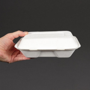 Maaltijdboxen van bagasse met scharnierend deksel - L 228mm - Set van 200 - Vegware