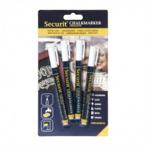 Vloeibare witte krijtstiften - Set van 4 - Securit - Fourniresto