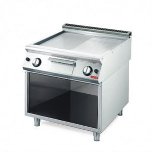 Plancha gas 700 met half gladde, half geribbelde verchroomde plaat - Gastro M - Fourniresto