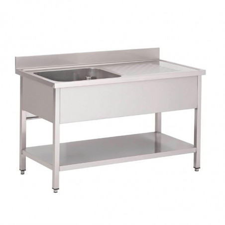 Plonge Inox 1 Bac Gauche avec Étagère Basse 1400x700 mm Gastro M